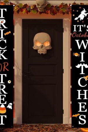 DAZONGE Halloween Decorations, Trick or Treat & It's October Witches Porch Banners for Halloween Hanging Decorations Indoor Outdoor