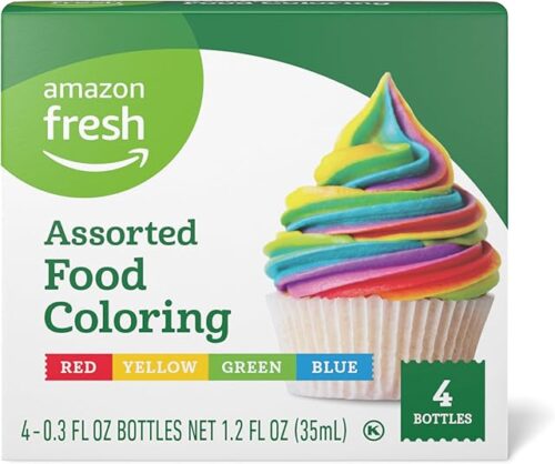 Amazon Fresh, Assorted Food Coloring, 1.2 Fl Oz (Pack of 4) (Previously Happy Belly, Packaging May Vary)