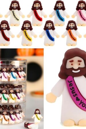 100 Pcs Little Jesus Figures, Multicolor Mini Jesus Figurines in Bulk, Tiny Jesus Figures to Hide and Seek, Religious Gifts for Easter Egg Stuffers Stocking Stuffer