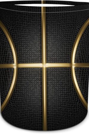 Black and Gold Basketball Laundry Basket, Foldable Waterproof Oxford Cloth Laundry Hamper Funny Tote Bag Dirty Clothes Storage Bucket Toy Organizer for Bathroom/Laundry/Bedroom 15.7"x19.6"