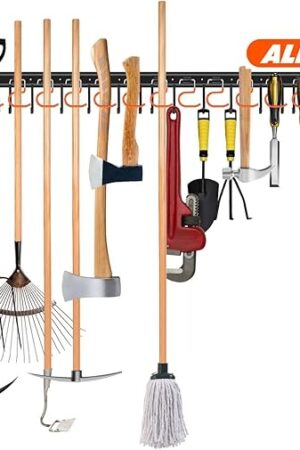 68'' All Metal Garden Tool Organizer Wall Mount Garage Organizers and Storage with Hooks Tool Hangers for Shed