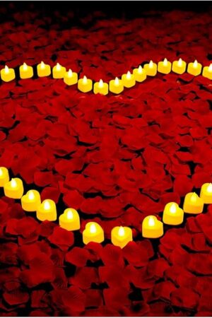 VIPbuy 3000 Pcs Artificial Rose Petals with 48 Pcs Heart Flameless Candles Battery LED Tea Lights Candles Set Valentine's Day Wedding Anniversary Decoration
