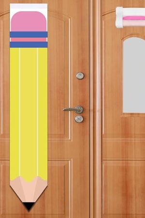 2Pcs Yellow Pencil Shape Blackout Curtains for Classroom Door Window, Office, Porch, Room Cover Shade