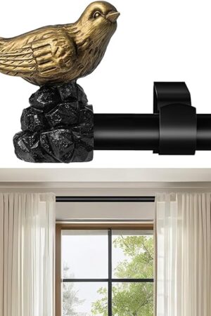 Vintage Gold Curtain Rod 18 to 45 Inches Curtain Rods for Windows Adjustable Drapery Rod with Bird Finials Heavy Duty Curtain Rod for Kitchen Window Living Room