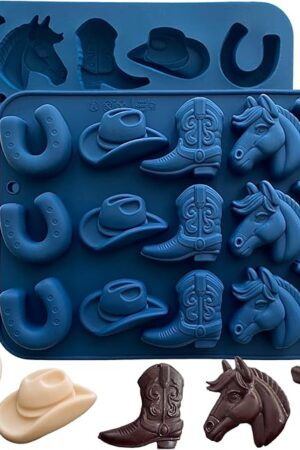 Cowboy Chocolate Molds,Cowboy Hat Boot Horse Saddle Shape Silicone Candy Molds Western Themed Party Baking Moulds Jello Ice Cube Candle Mold for Cupcake Cakesicle Decorations