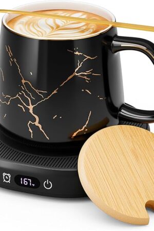 Coffee Mug Warmer & You are Awesome Mug Set, Electric Cup Warmer with Auto Shut Off, 4 Temperature Setting Smart Beverage Warmer, 8-Hours Auto Shut Off (Luxury Marbling Mug)