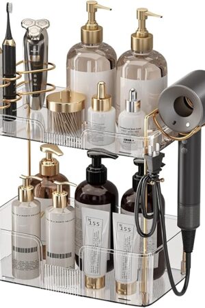 Bathroom Counter Organizer, Large Makeup Organizer Countertop, Shelf Storage, Vanity Tray, Easily Assemble for Bathroom Organizers and Storage, Undersink, Cabinet, 2 Tiers Clear