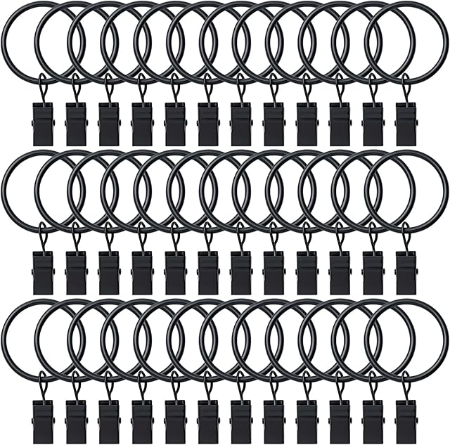 BOOMIBOO 36 Pack Curtain Rings with Clips, Drapery Clips with Rings, Hangers Drapes Rings, Drapery Rings 1.26 inch, Fits up to 1 inch Diameter Curtain Rod, for Hanging Drapes Bows Hat and So On