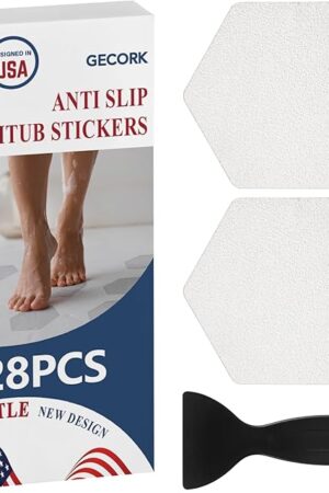 28 PCS Shower Floor Non Slip Stickers with Strong Adhesive, Invisible & Durable Anti Slip Shower Stickers with Scraper for Bath Tub, Pools and Stairs(Clear,Hexagon)
