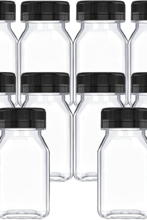 10 Pcs 4 OZ Plastic Juice Bottles with Lids, Small Juice Bottles, Clear Containers with Lids for Milk Smoothies and Other Drink