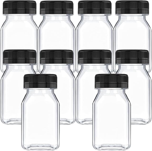 10 Pcs 4 OZ Plastic Juice Bottles with Lids, Small Juice Bottles, Clear Containers with Lids for Milk Smoothies and Other Drink