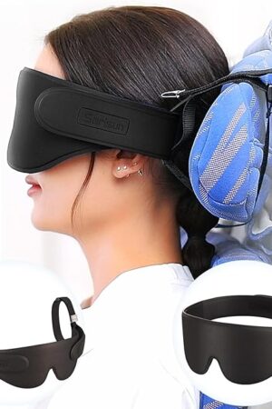 Airplane Head Strap 3D Eye Mask, Travel Pillow Alternative for Long Flight, 360° Support Sleep Head Hold, Stop Bobblehead, Ultra-Compact Lightweight Travel Essentials, Black