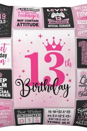 13th Birthday Gifts for Girls, Birthday Gifts for 13 Year Old Girl, 13 Year Old Girl Birthday Gift Ideas, 13 Yr Old Girl Presents, 13th Birthday Decorations for Girls Throw Pillow Covers 18x18 Inch