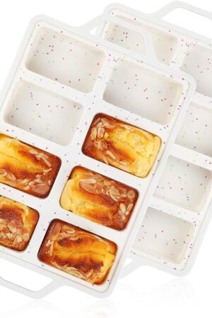2 Pcs Mini Loaf Pans Silicone, Nonstick Small Bread Pans for Baking, Tiny Meatloaf Pan with Metal Reinforced Frame 8 Cavity (Cream)