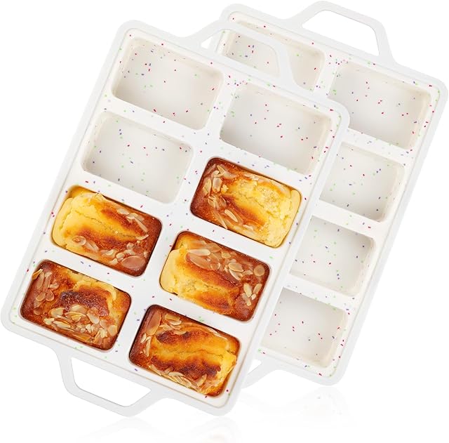2 Pcs Mini Loaf Pans Silicone, Nonstick Small Bread Pans for Baking, Tiny Meatloaf Pan with Metal Reinforced Frame 8 Cavity (Cream)
