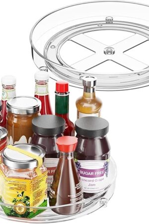 2 Pack Lazy Susan Organizer, 9.5 Inch Lazy Susan Turntable for Cabinet, Refrigerator Organizer for Pantry Organizers and Storage, Non-Skid Fridge Organizer