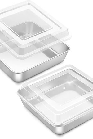 9x9 Inch Baking Pan with Lid Set, Stainless Steel Square Cake Brownie Pan, 4 Pieces - 2 Pan & 2Lids