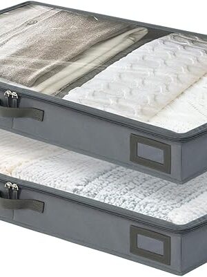 4-Inch Under Bed Storage Containers, Low Profile UnderBed Storage Organizer, Under Crib/Couch Storage Box for Seasonal Clothing, Sweaters, Shoes, Blankets, Wrapping Paper, Sheets & Toys 33"L×17"W×4"H