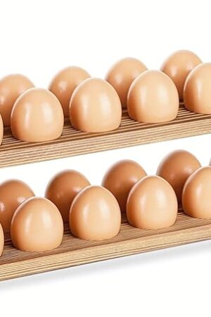 Wooden Egg Holder Countertop, Stackable Wooden Egg Storage & Organizer, 2-Tier /24-Hole Farmhouse Eggs Rack Wood with Handle for Fresh Eggs to Store Chicken/Duck/Quail/Turkey/Easter Egg