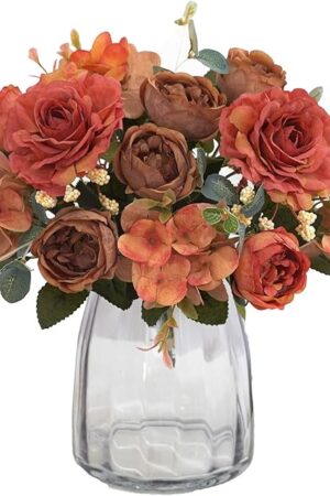 Artificial Flowers Fake Peony Silk Flowers Hydrangea Bouquet Decor Faux Camellia Flower for Home Living Room Table Centerpieces Decoration