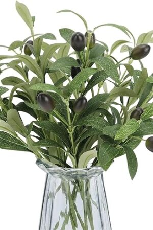 10pcs Faux Olive Leaves Stems 10? Tall Artificial Plants Olive Tree Branches for Small Vase Tabletop Greenery Decor for Home Office Wedding Party (Vase Not Included)