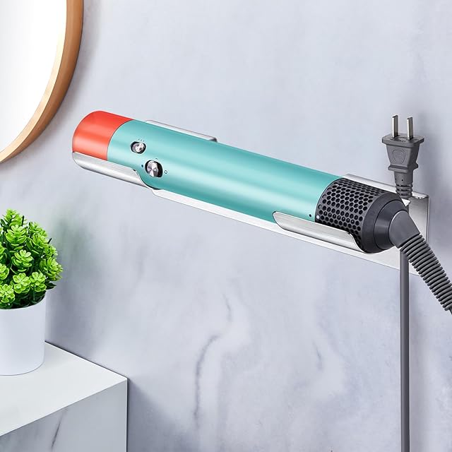 Curling Iron Holder Wall Mount, Stainless Steel Hair Tool Organizer, Self Adhesive Hot Iron and Hair Straightener Storage for Bathroom (Silver)