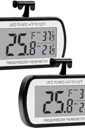 2 Pack Refrigerator Fridge Thermometer Digital Freezer Room Thermometer Waterproof Large LCD Display Max/Min Record Function-Black
