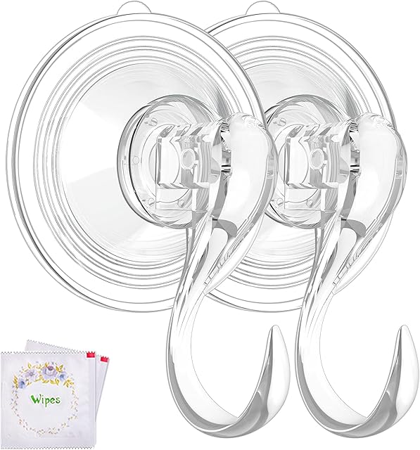 VIS'V Wreath Hanger, Large Suction Cup Wreath Hooks with Wipes, Heavy Duty, 22 LB Capacity, Removable and Reusable, Clear, 2 Pcs