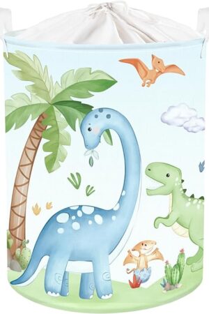 Dinosaurs Baby Laundry Hamper Collapsible Clothes Kids Storage Basket Palm Tree Large Boys Girls Gift Toy Box Bin for Nursery Room, Blue, 63L