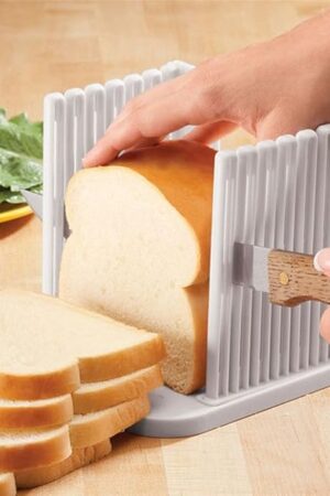 Adjustable Toast Slicer/Cutting Guide for Homemade Bread, Plastic Bread Slicer Loaf for Slicing Bread Foldable Kitchen Baking Tools (White)