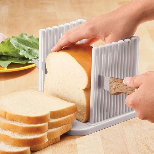 Adjustable Toast Slicer/Cutting Guide for Homemade Bread, Plastic Bread Slicer Loaf for Slicing Bread Foldable Kitchen Baking Tools (White)