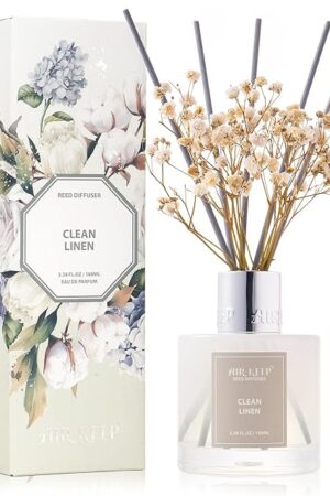 Airkeep Reed Diffuser Set 3.38 fl oz 100 ml Clean Linen Bathroom Shelf Decor