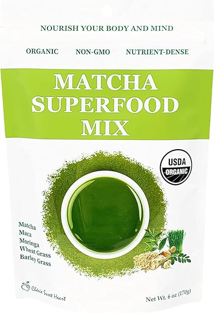Cherie Sweet Heart Matcha Powder Green Mix, 6oz 34 Servings | Focus & Energy | Non-GMO Mixed Greens | Plant Based | Organic Green Tea Powder | Natural Caffeine Drink Mix | Superfood