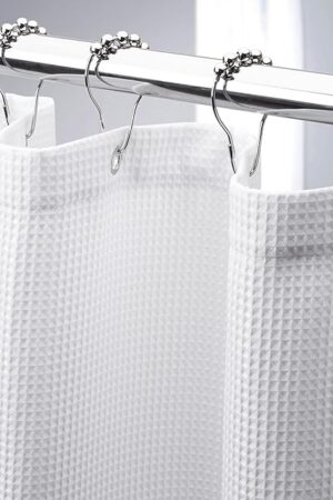 AmazerBath White Shower Curtain Fabric, Waffle Shower Curtains for Bathroom, Cloth Shower Curtain Heavy Duty, Thick Bathroom Shower Curtains Hotel Quality, Premium Polyester, 72x72 Inches