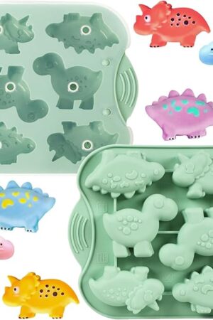 2-Pack Silicone Dinosaur Mold, Multi-Purpose Jello Molds for Kids, Dinosaur Silicone Mold for Chocolate, Dinosaur Baking & Crafting Tool for Cake, Candy, Jello, Ice Cubes