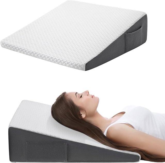 Cozymaker 7.5" Bed Wedge Pillow for Sleeping After Surgery, Back Support, Leg Elevation, Gerd Acid Reflux, Neck Pain, Snoring, Cooling Memory Foam Triangle Incline Wedge, Removable Washable Cover