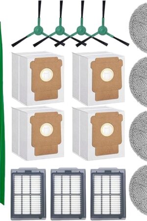 16Pcs Replacement Part Kit for iRobot Roomba Plus 405 Combo/ 505 Combo Robot Vacuum, 1 Rubber Brush 4 Mop Cloth 4 Dust Bag 3 Filter 4 Side Brushes