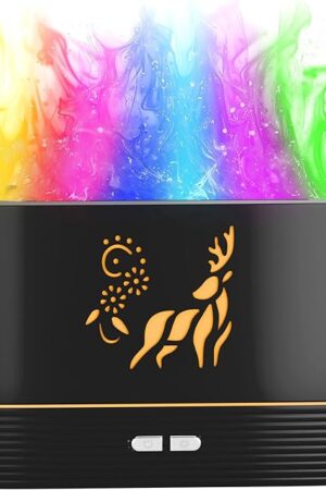 Colorful Aroma Essential Oil Diffuser for Home, Quiet Cool Mist Flame Humidifier for Bedroom with Remote, Fire Flame Diffuser Humidifier with Scent (Black)