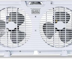 BLACK+DECKER 9" Dual Window Fan with 2 Speed Settings, Twin Fan Heads with Mechanical Dial Control, Removable Legs, For Sliding Windows up to 33? W with Accordion Expanders, BFW9M, White