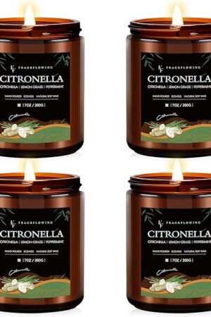 Citronella Candles Set, Indoor Outdoor Lemongrass Scented Candles，Natural Soy Wax Jar Candle, 200-Hour Burn Time, 28 oz (4 Pack)