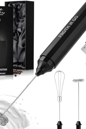 Zulay Froth N Go Milk Frother Rechargeable - 3-in-1 Frother Wand With Case & USB-C Charger - Comes With 3 Whisk Attachments for Latte, Cappuccino, Matcha, Protein Shakes - Black