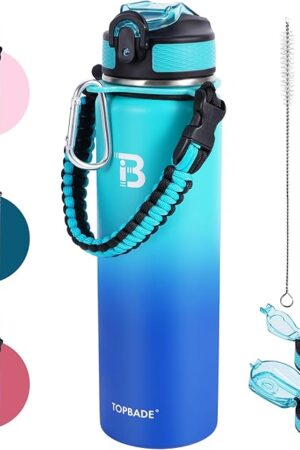 32oz Insulated Water Bottle with Straw Lid & Spout Lid & Paracord Handle, Stainless Steel Water Bottle Wide Mouth, Double Wall for Women Men Gym Fitness Outdoor