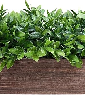 Winlyn 14" Artificial Boxwood Plants in Rectangular Wood Planter Farmhouse Greenery Arrangement Centerpiece Faux Potted Herb Plant for Wedding Dining Room Table Kitchen Windowsill Mantel Shelf Décor