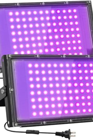 100W LED Black Lights for Glow Party IP65 Waterproof UV Blacklight Floodlight 395nm Blacklight Spotlight Purple Black Light Flood Lights Fluorescent UV Light Lamp for Halloween Decor (2 Pack)