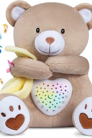 BEREST Rechargeable Baby Sleep Soother Bear, Mom's Heartbeat & Lullabies, White Noise Sound, Nursery Decor Night Light Projector, Toddler Crib Sleeping Aid, Baby Shower Gifts