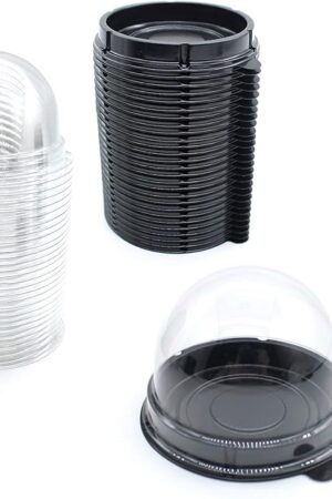 Clear Plastic Mini Cupcake Containers, 50 PC Desk Pet Holders Mooncake Boxes Muffin Pod Dome Muffin Single Holders Individual Cupcake Containers Plastic Disposable (Black, 50pc)