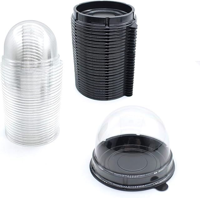 Clear Plastic Mini Cupcake Containers, 50 PC Desk Pet Holders Mooncake Boxes Muffin Pod Dome Muffin Single Holders Individual Cupcake Containers Plastic Disposable (Black, 50pc)