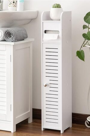 AOJEZOR Toilet Paper Holder Stand: Small Bathroom Storage Cabinet for Small Spaces,White