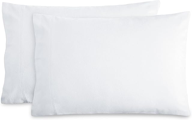 Bare Home Flannel Standard Pillowcases Set of 2-100% Cotton - Velvety Soft & Cozy - Double Brushed Heavyweight Flannel Pillowcases (Standard Pillowcase Set of 2, White)