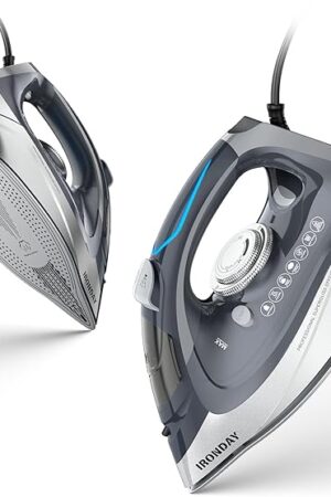 1700W Steam Iron for Clothes, Burst of Steam, Auto shutoff, Self-Cleaning, Ceramic Soleplate, 10.14oz Water Tank Ironing Clothes for All Home, Grey